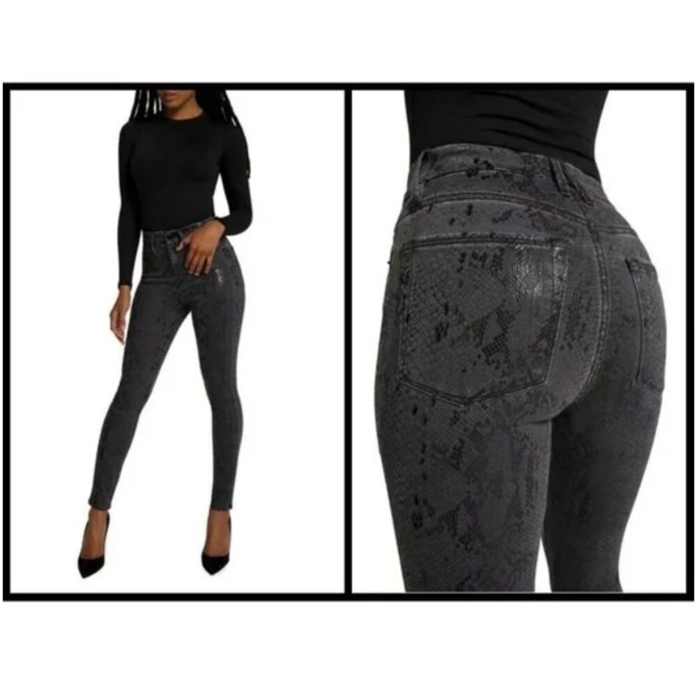NWT Good American Faded Black Gray‎ Snake Foil Print Skinny Hi Rise Jeans 4/27